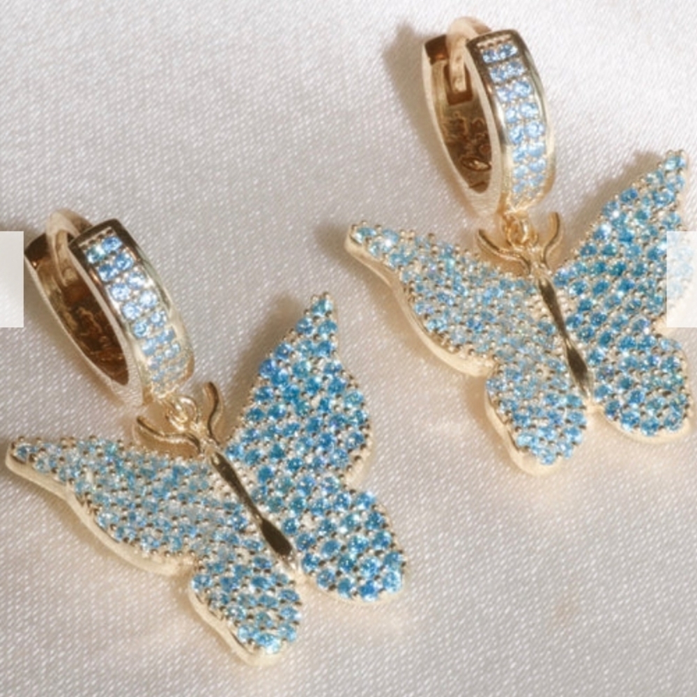Chvker Blue Pavé Butterfly 925 Earrings,  New